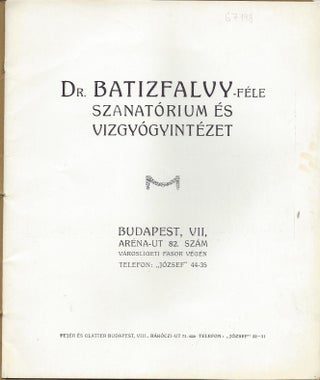 Item #1036 Dr. Batizfalvy-féle Szanatórium és Vízgyógyintézet. [Batizfalvy’s Sanatorium...
