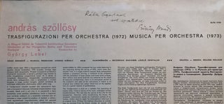Item #1038 Trasfigurazioni. Musica per orchestra. Orchestra of the Hungarian Radio and...