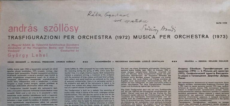 Item #1038 Trasfigurazioni. Musica per orchestra. Orchestra of the Hungarian Radio and Television. Andras Szöllösy, András Szőllősy, György Lehel.