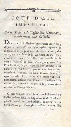 Coup-d'oeil impartial sur les décrets de l'Assemblée national, relativement aux colonies, par M. Tausia-Bournos, habitant de Saint-Domingue.