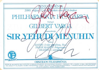 Item #1090 Signed Concert Program. Yehudi Sir Menuhin, Gilbert Varga