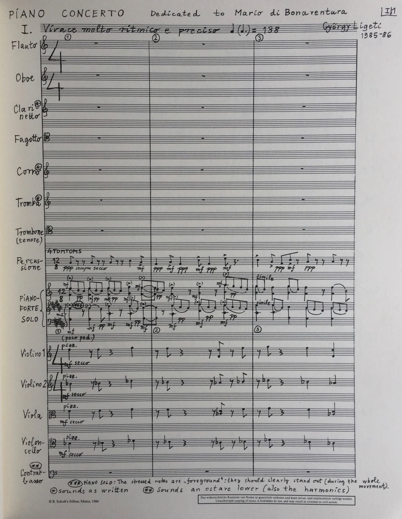 Konzert für Klavier und Orchester. Concerto for Piano and Orchestra.  1985–88 . Faksimile-Partitur/Facsimile-Score. ED 7746 by György Ligeti on  