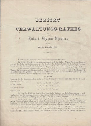 Item #1160 Bericht des Verwaltungs-Rathes des Richard Wagner-Theaters für das zweite Semester...