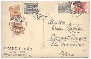 Franz Lehár’s Holograph Postcard to His Brother-In-Law.