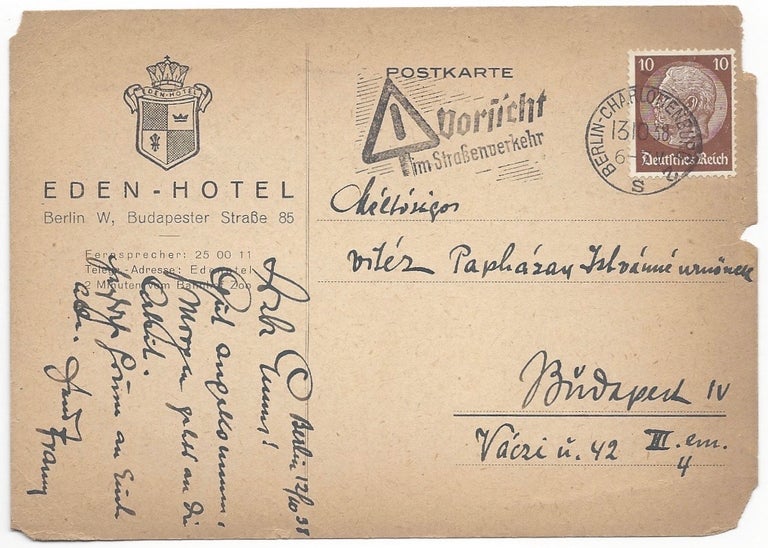 Item #1213 Franz Lehár’s Holograph Postcard to His Sister. Franz Lehár.
