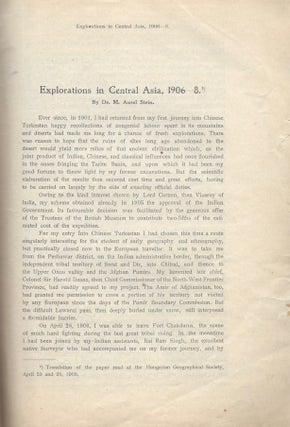 Item #1271 Explorations in Central Asia, 1906–1908. [On title: Separat-Abdruck aus den...