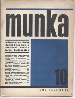 Item #1297 Munka. Müvészeti és társadalmi beszámolo. 10. 1929 november. Lajos Kassák