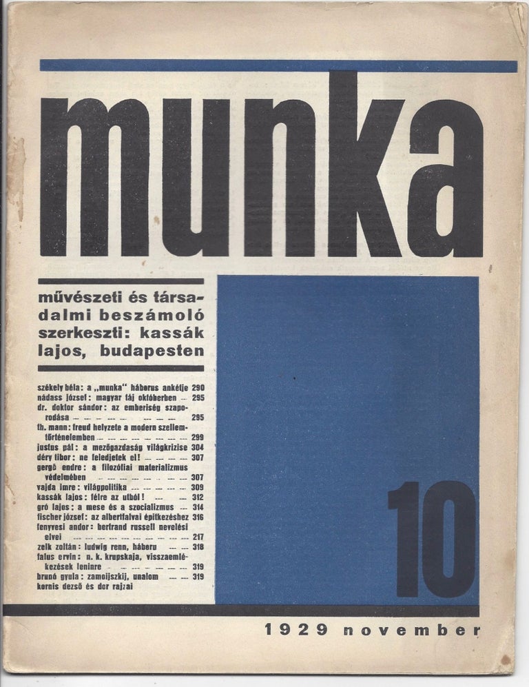 Item #1297 Munka. Müvészeti és társadalmi beszámolo. 10. 1929 november. Lajos Kassák.