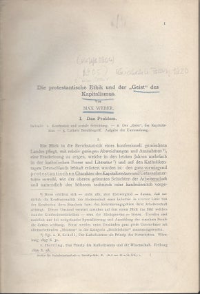 Item #1535 [Caption title:] Die protestantische Ethik und der “Geist” des Kapitalismus. I....