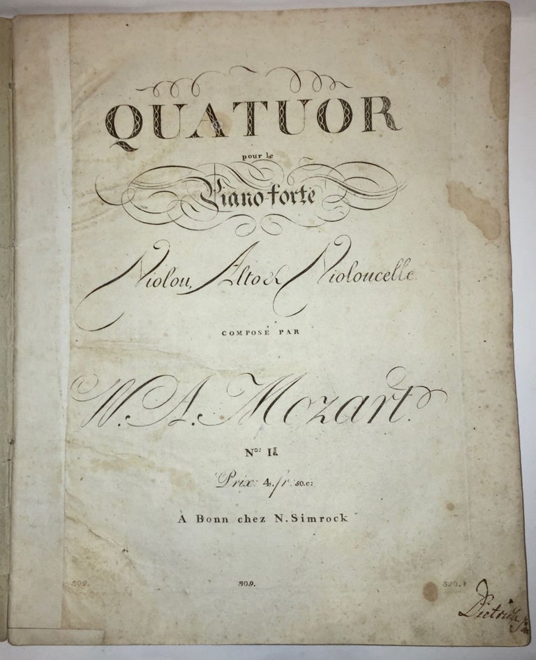 Item #1637 Quatuor pour le Piano-forte, violon, alto et violoncelle. Composé par W. A. Mozart. No. II. Prix 4. fr. 50. [KV 493]. Wolfgang Amadeus Mozart.