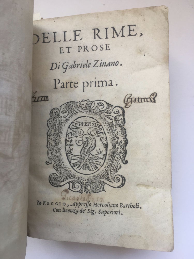 Item #1681 Delle rime, et prose di Gabriele Zinano. Parte prima. Gabriele Zinano, Zinani.