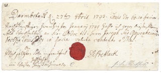 Item #1705 Promissory note. (Wechsel.). Joseph Süß Oppenheimer
