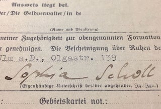 Item #1722 Sophie Scholl’s Signed Membership Suspension Request From the Bund Deutscher Mädel....
