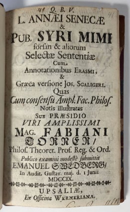 Item #1770 L. Annaei Senecae & Pub. Syri Mimi forsan & aliorum Selectae Sententiae Cum...