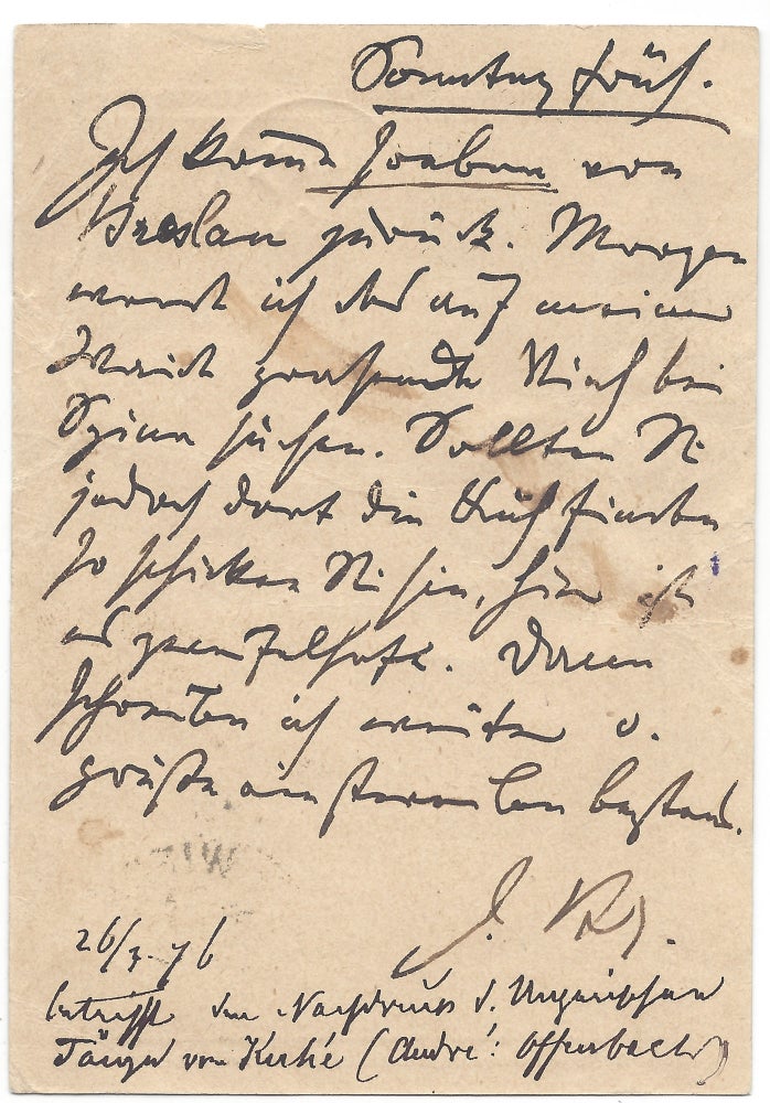 Item #1785 Johannes Brahms’ Holograph Letter to Fritz Simrock. Johannes Brahms, Fritz Simrock.