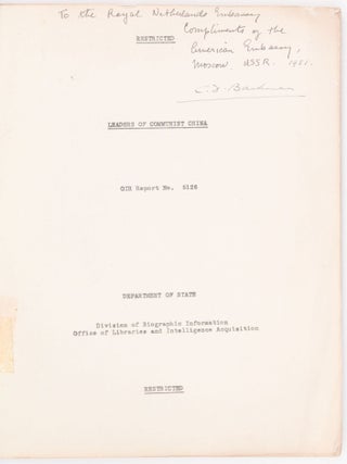 Item #1839 Leaders of Communist China. Restricted. OIR Report No. 5126