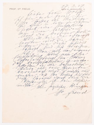Item #1842 Sigmund Freud’s Autograph Letter to Frau Wolff. Sigmund Freud