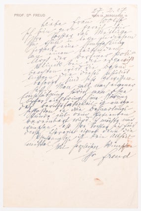Item #1842 [ALS.] Sigmund Freud’s Autograph Letter in German to Frau Wolff. Sigmund Freud