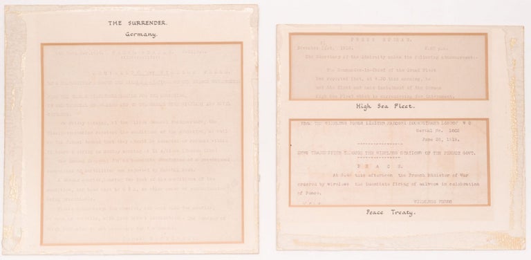 Item #1855 [Three Original Telegraphs Related to the Surrender of Germany During WWI and the Peace Treaty of Versailles.] The Surrender. Germany. / High Sea Fleet. / Peace Treaty