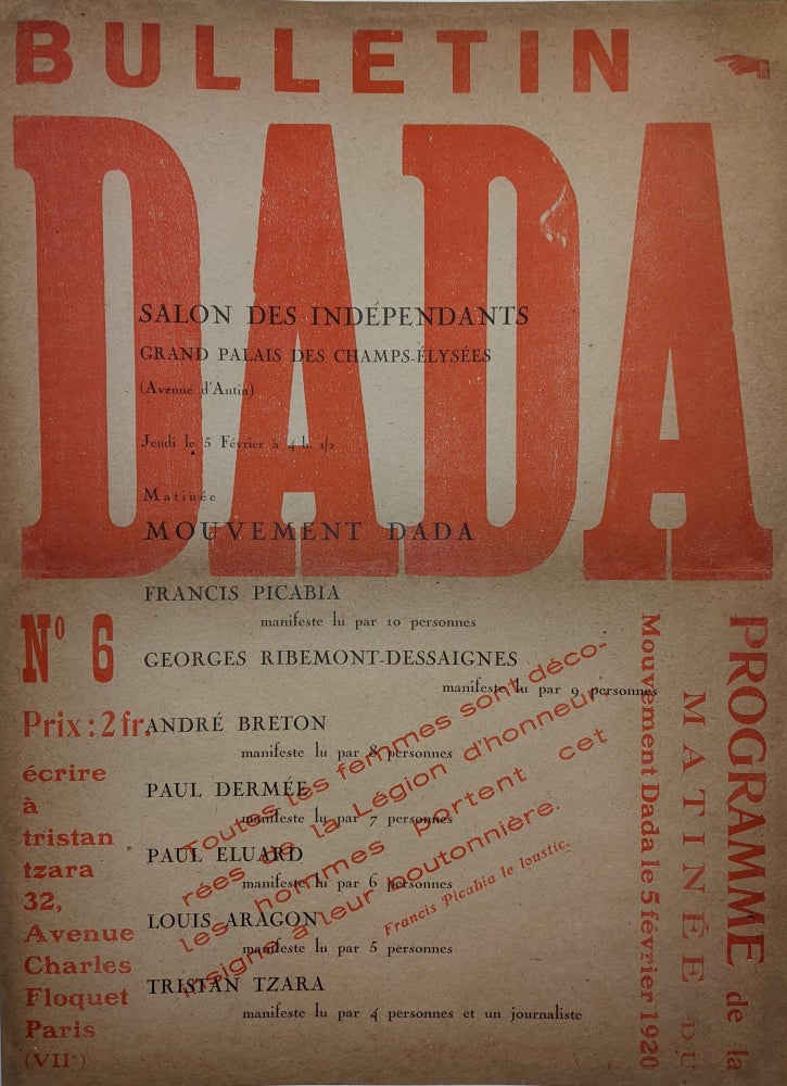 Item #1879 Bulletin Dada No.6. Tristan Tzara, Francis Picabia.