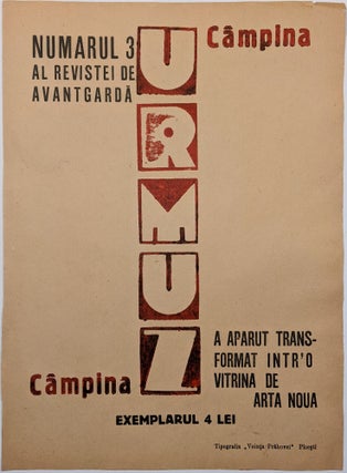 Item #1896 [Poster for Avant-Garde Magazine.] Urmuz. Numarul 3. Al Revistei de Avantgarda. Geo Bogza