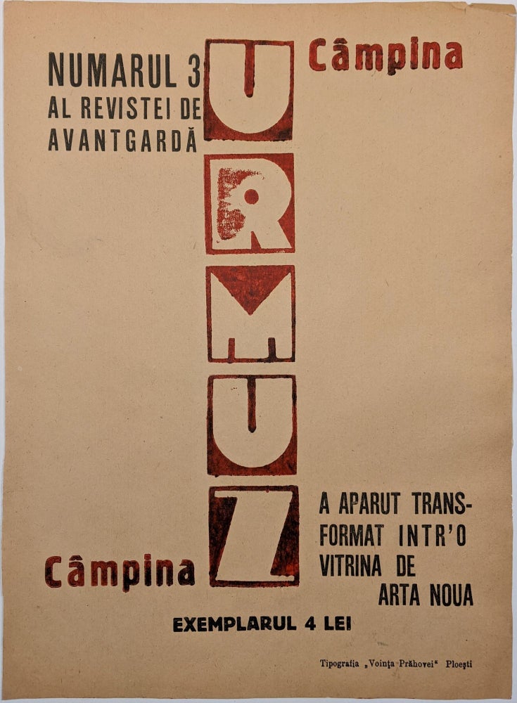 Item #1896 [Poster for Avant-Garde Magazine.] Urmuz. Numarul 3. Al Revistei de Avantgarda. Geo Bogza.