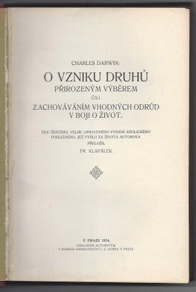 Item #1914 [On the Origin of Species.] O Vzniku Druhu Prirozenym Vyberem Cili Zachovavanim...