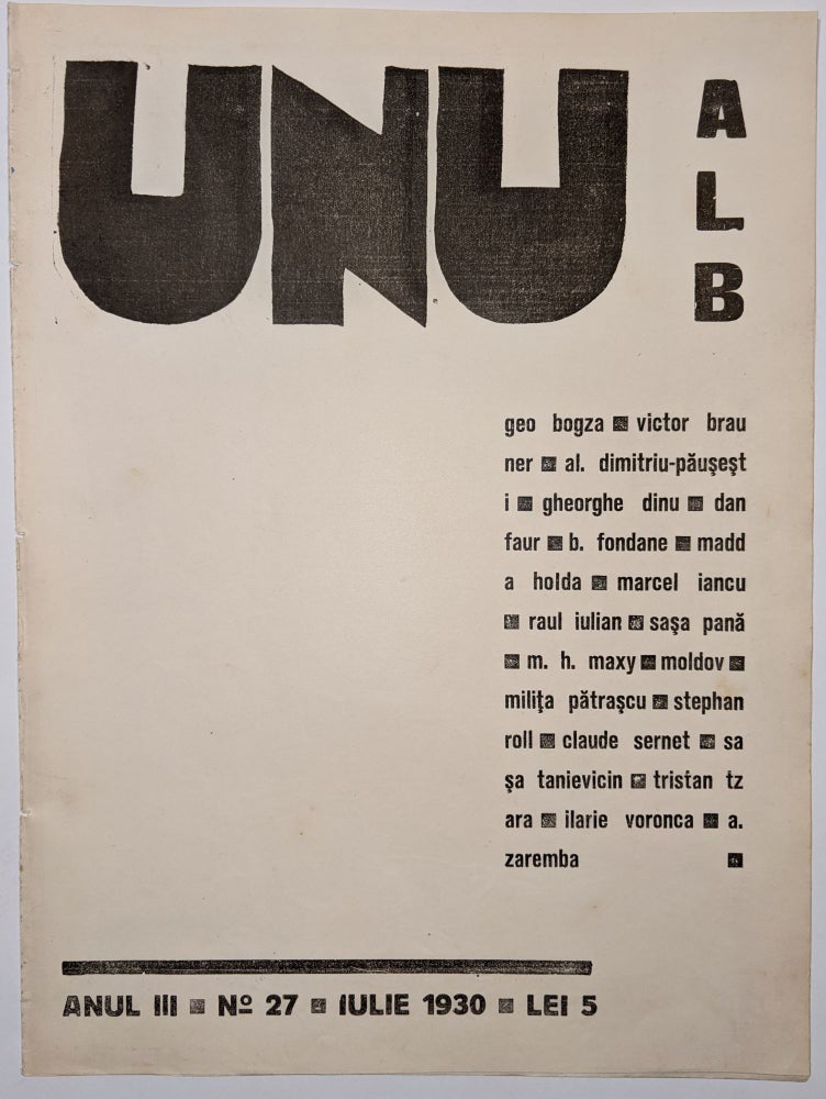 Item #1917 [Avant-Garde Periodical.] Unu Foaie Alb. Anul III, No. 27, Iulie 1930. [Unu White. Year III, Issue 27, July 1930.]. Saşa Pană, Tristan Tzara, Geo Bogza, Victor Brauner.