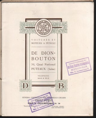 (Automobiles De Dion-Bouton.) Voitures et Moteurs a Pétrole de Dion-Bouton. 36, Quai National Puteaux (Seine).