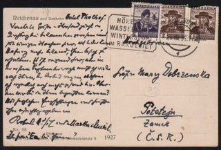 Item #217 Robert Musil’s Holograph Postcard to Countess Mary Dobrzensky in Potštejn [Potstejn]...