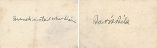 Item #2202 Signed card with handwritten text on the back by Bartok. Bartók Béla