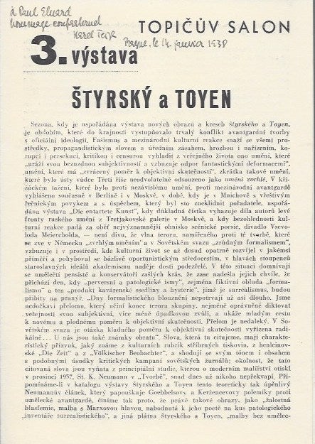 Item #2243 Styrsky a Toyen. 3. Vystava. Topicuv Salon. (Inscribed to Paul Eluard). Karel Teige.