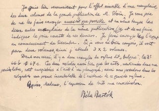 Item #2245 Autograph letter in French to Raina Katzarova Bulgarian folk music researcher (With...