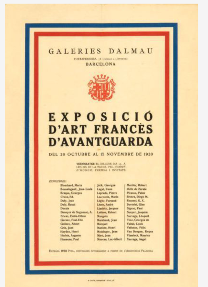Item #2249 Poster of the exhibition of Art Francès d' avantguarda del 26 octubre al 15 novembre de 1920. Barcelona, Galerie DALMAU.