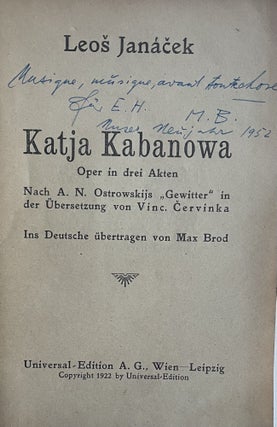 Item #2326 Katja Kabanowa. Oper in 3 Akten. Nach A. N. Ostrowskijs "Gewitter" in der Übersetzung...