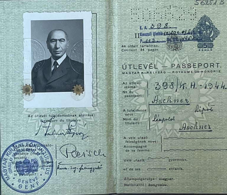 Item #2334 Leopold Aschner’s Hungarian Passport, Issued in Switzerland, December 1944.
