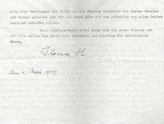 Item #2335 Ilona Edelsheim-Gyulai’s Letter to Carl Lutz, 1947. [With:] Carl Lutz’s...