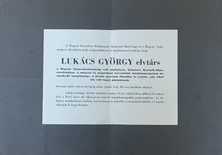 Obituary of György Lukács