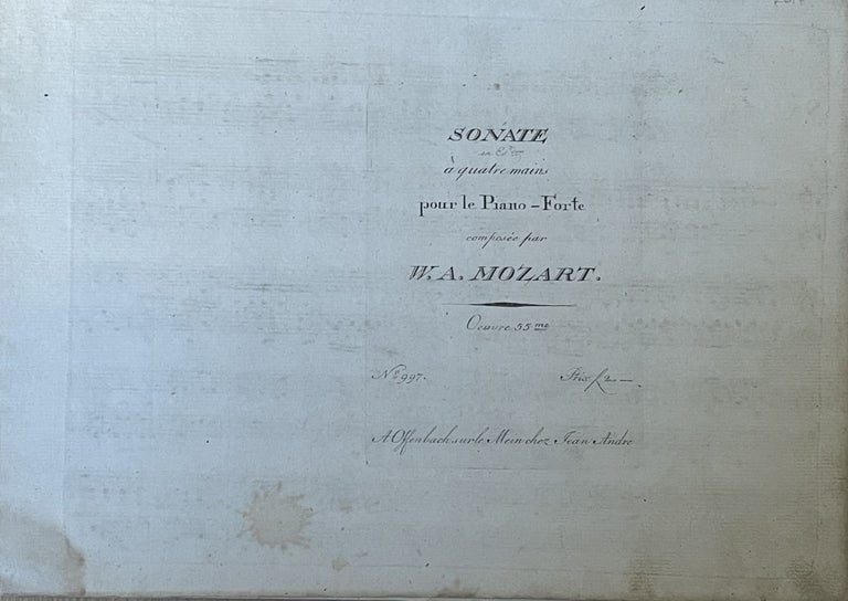 Item #2378 Sonate à quatre mains pour le Piano-Forte composée par W. A. Mozart. Oeuvre 55.me. No 997. Prix f2. [K. 614]. Wolfgang Amadeus Mozart.