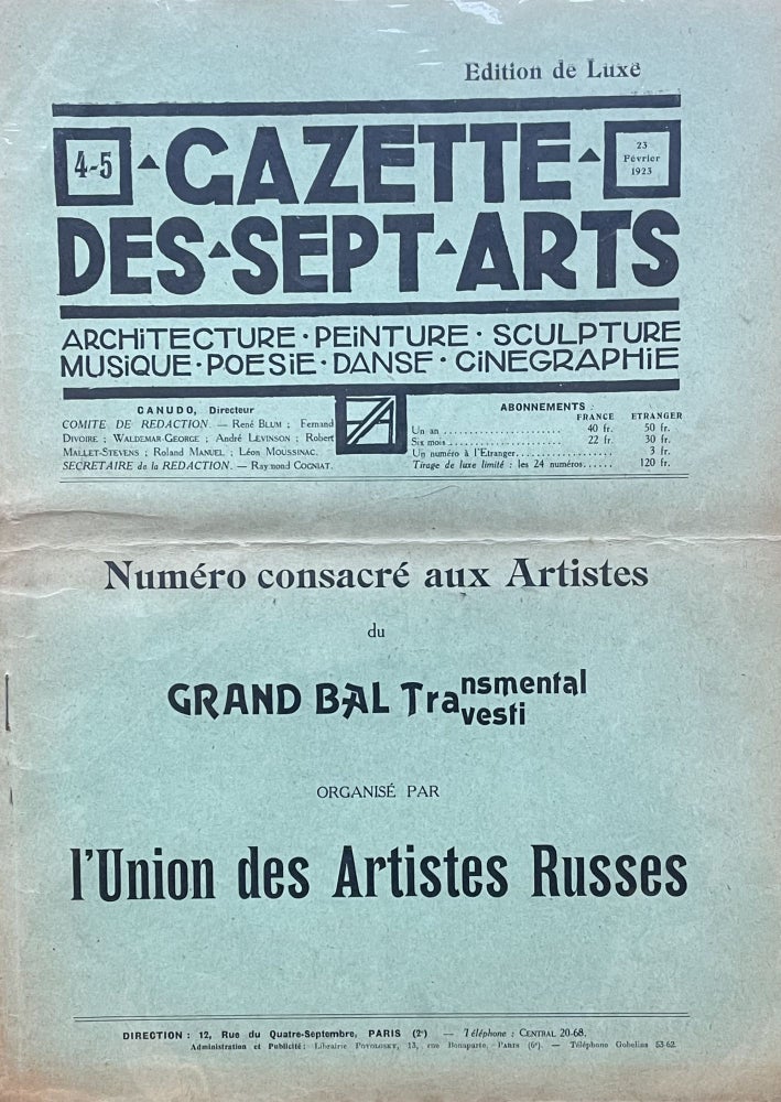 Item #2404 GAZETTE DES SEPT ARTS: GRAND BAL DES ARTISTES TRAVESTI TRANSMENTAL 1923 (Nr. 4-5, Delux edition)