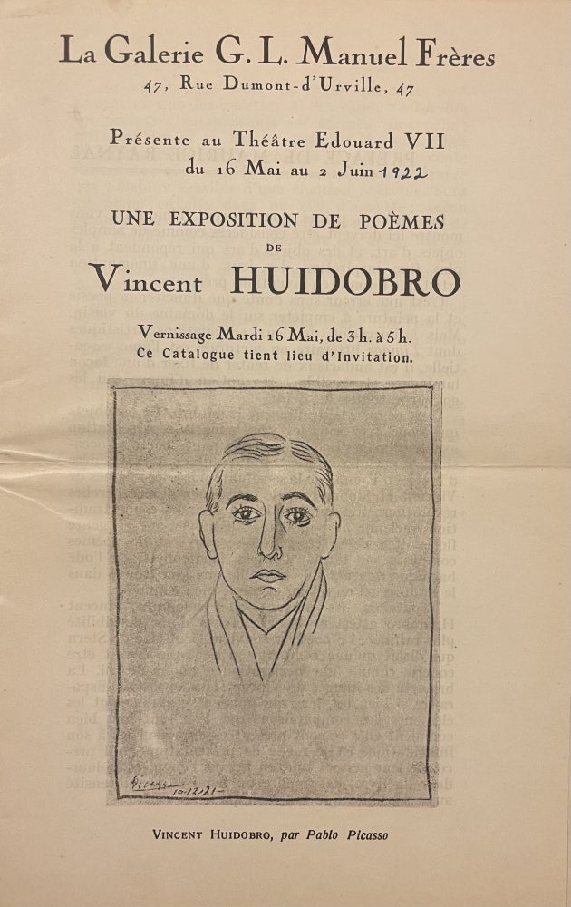 Item #2501 Une Exposition de Poèmes (with Moulin de la mort leaflet). Vincent Huidobro.