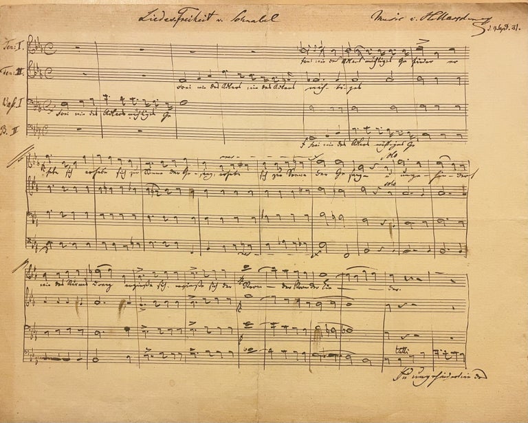 Item #2552 Autograph musical manuscripts (Liedes-Freiheit, Wenn ein Wort die Liebste spricht 1854). Heinrich Marschner.