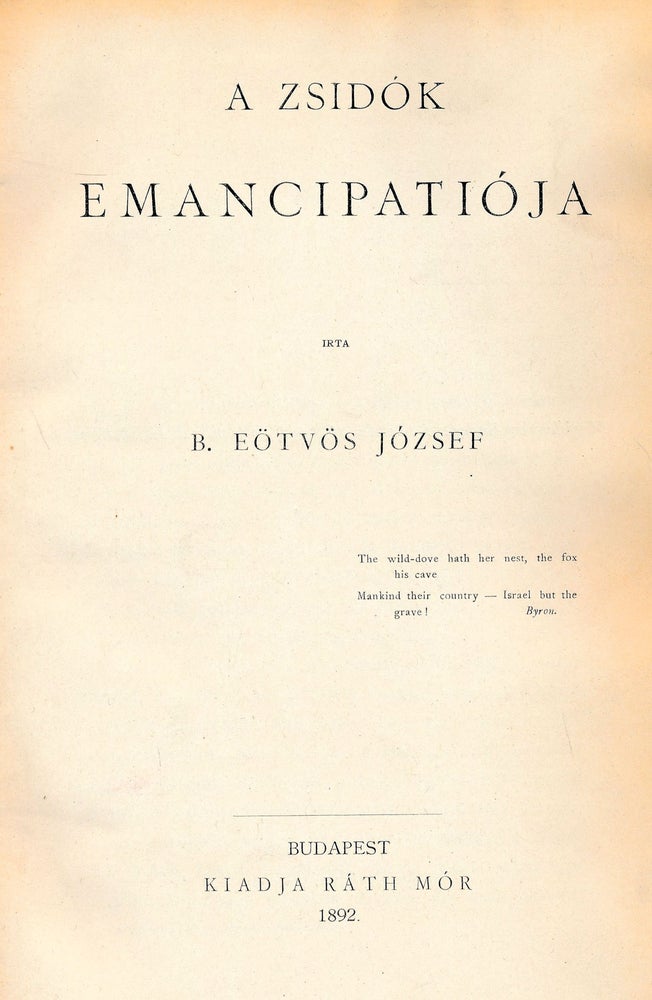 Item #2618 A zsidók emancipatiója (Jewish Emancipation). József Eötvös.