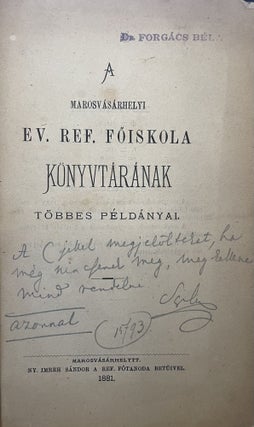 Item #2621 A marosvásárhelyi református főiskola könyvtára többes példányainak...