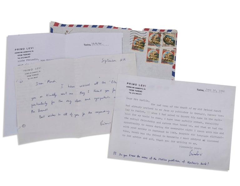Item #2711 Exchange of letters between Primo Levi and Rabbi Emil Davidovic. Primo Levi.