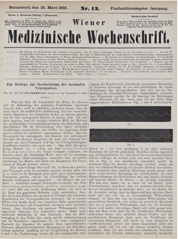 Item #2844 Ein Fall von Muskelatrophie mit ausgebreiteten Sensibilitätsstörungen (Syringomyelie). (In. Wiener medizinische Wochenschrift, Jg. 35). Sigmund Freud.