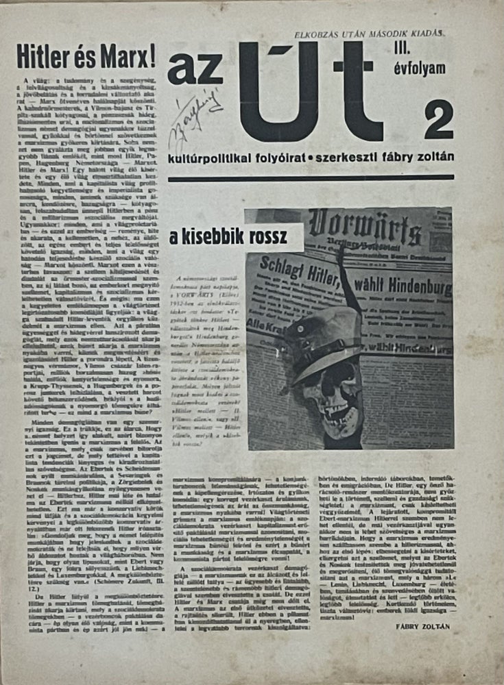Item #2898 Út marxista szellemű kultúrpolitikai folyóirat (Road, a cultural and political magazine with a Marxist spirit) 1933 April. Zoltan Fabry.