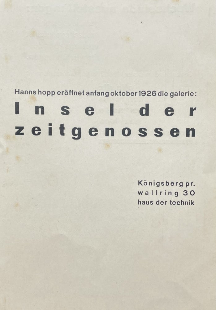 Item #2968 Gallery opening brochure. Hanns Hopp, Otto dix Paula Modersohn- Becker, Paul Klee, Emile Nolde, Christian Rohlfs.