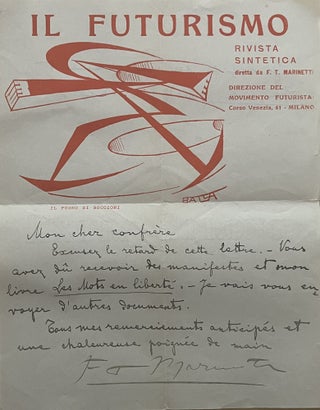 Item #3042 Handwritten letter to. Paul Neuhuys. Filippo Tommaso Marinetti