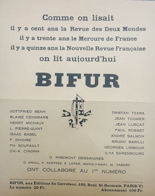 Item #3080 Advertisement on the occasion of the publication of the Bifur the. avantgarde magazine